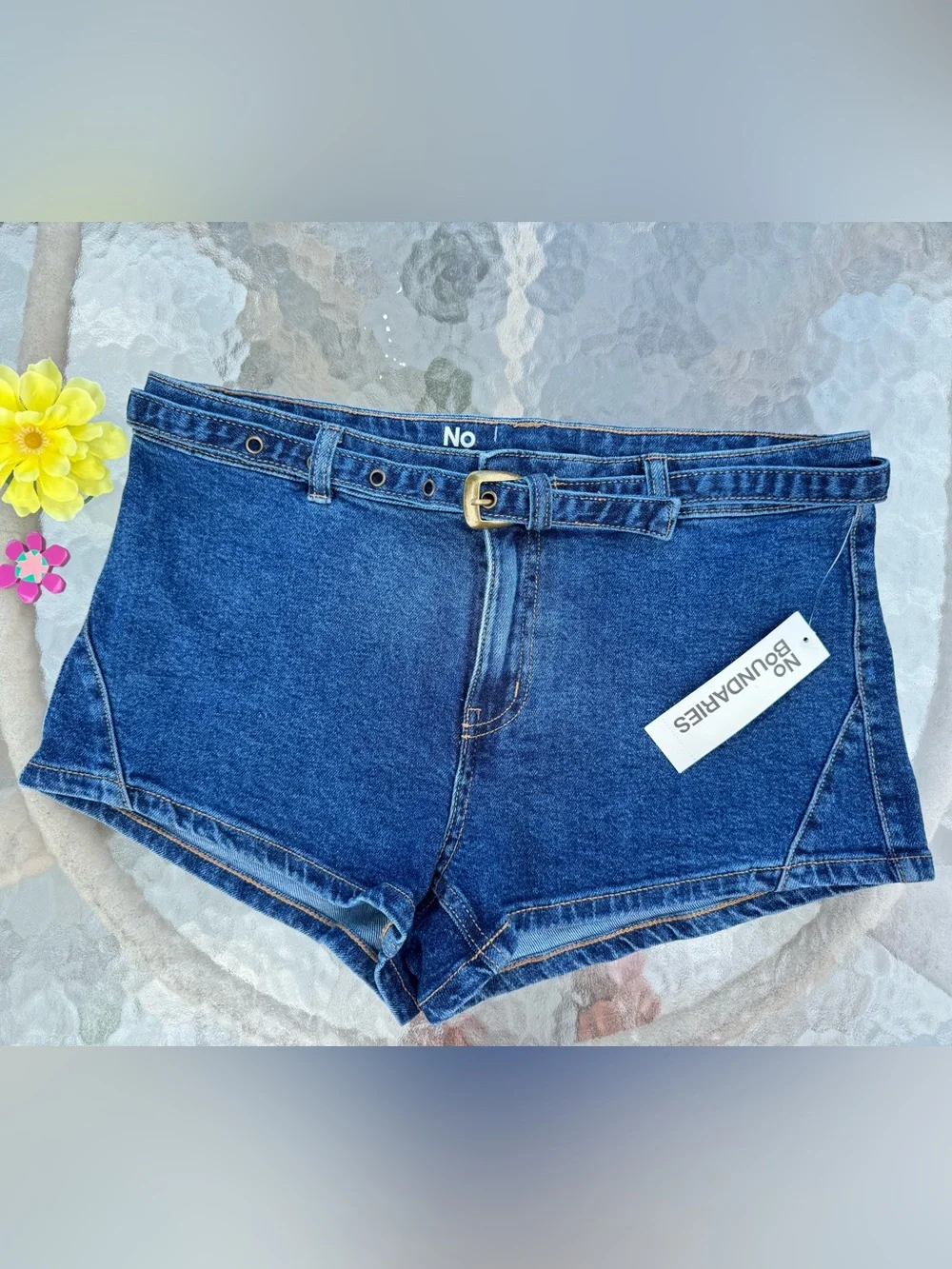 🔥 NWT No Boundaries Western Belted Denim Shortie Shorts 8